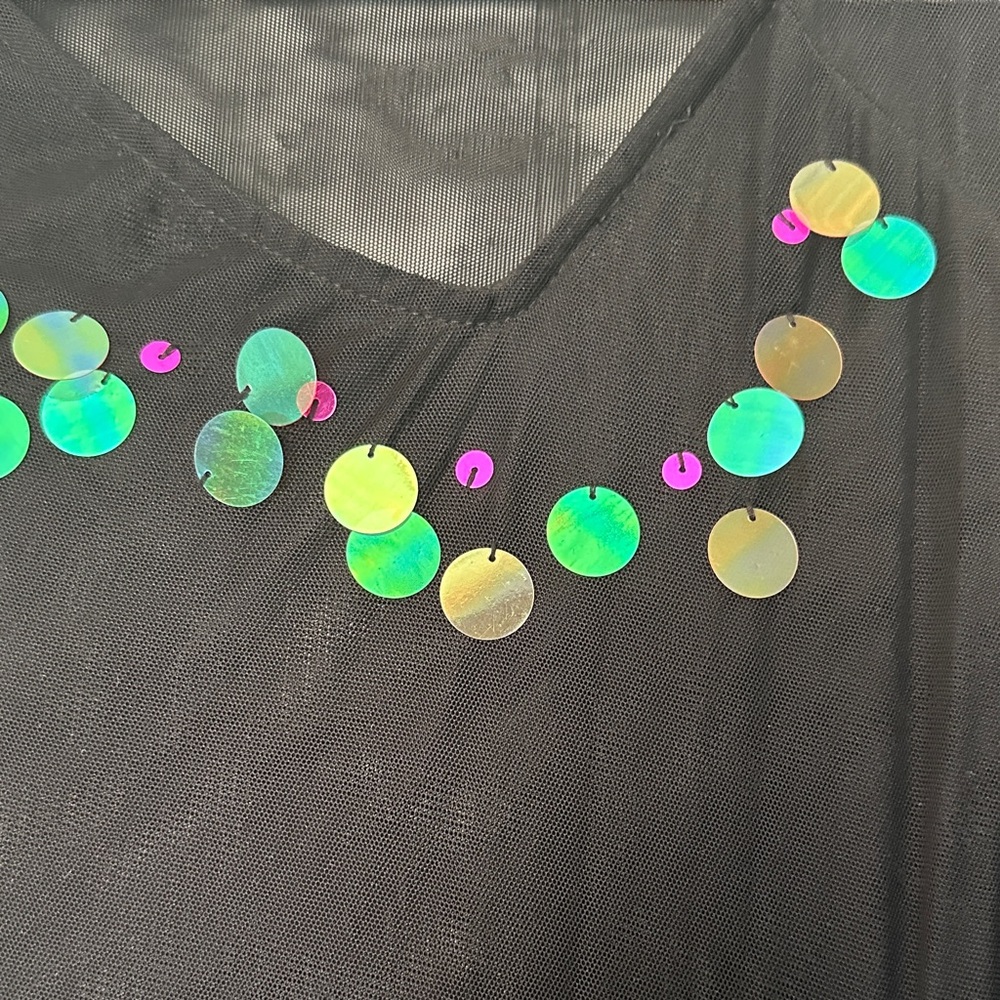 Berek Black Sheer Poncho with Sequin Floral Accents - Picture 7 of 11